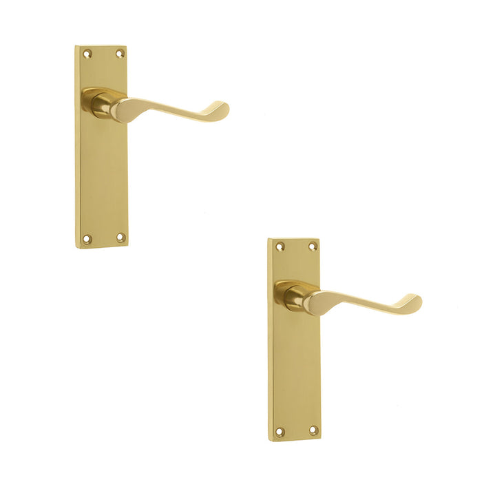 PACK Elegant Victorian Scroll Door Handle with Long Polished Brass Latchset Plate Interior Lever Backplate (1)