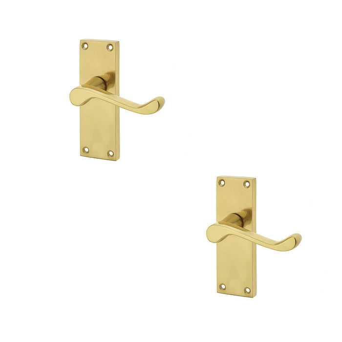 PACK Elegant Victorian Scroll Door Handle with Short Latchset Polished Brass Interior Lever Backplate (1)