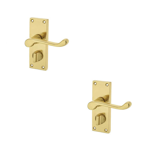 PACK Elegant Victorian Scroll Door Handle with Privacy Plate Polished Brass Interior Lever Backplate (1)