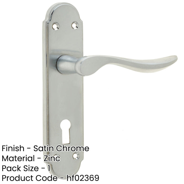 Victorian Style Satin Chrome Suite Door Handle with Lockplate Interior Lever Backplate-1