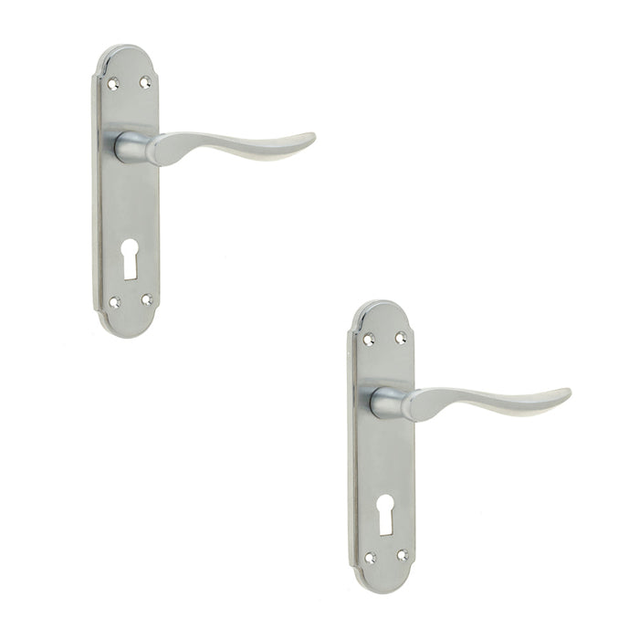 PACK Victorian Style Satin Chrome Suite Door Handle with Lockplate Interior Lever Backplate (1)