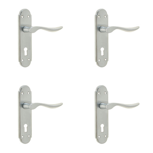 PACK Victorian Style Satin Chrome Suite Door Handle with Lockplate Interior Lever Backplate