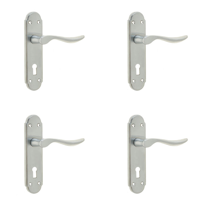 PACK Victorian Style Satin Chrome Suite Door Handle with Lockplate Interior Lever Backplate