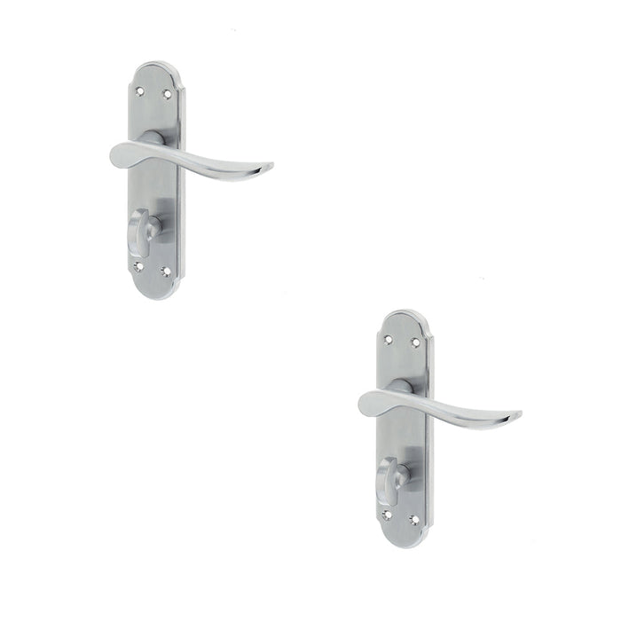 PACK Elegant Satin Chrome Suite Door Handle with Bathroom Plate Interior Lever Backplate (1)