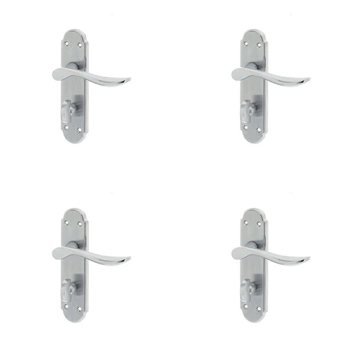 PACK Elegant Satin Chrome Suite Door Handle with Bathroom Plate Interior Lever Backplate