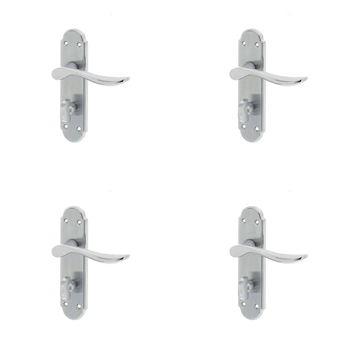 PACK Elegant Satin Chrome Suite Door Handle with Bathroom Plate Interior Lever Backplate