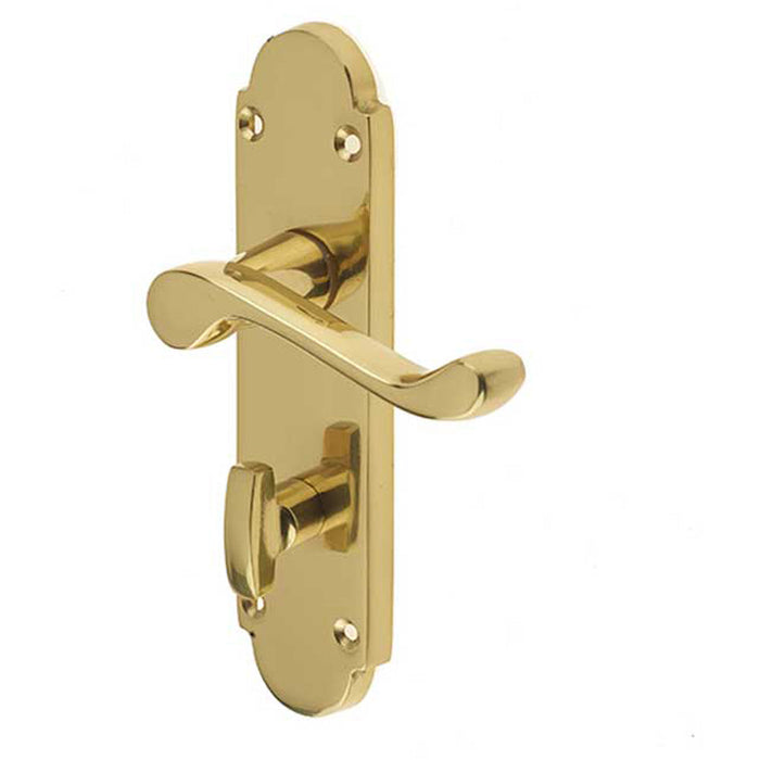 Contemporary Suite Door Handle with Bathroom Plate Polished Brass Finish Interior Lever Backplate