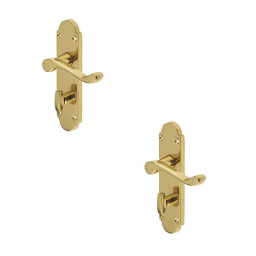 PACK Contemporary Suite Door Handle with Bathroom Plate Polished Brass Finish Interior Lever Backplate (1)