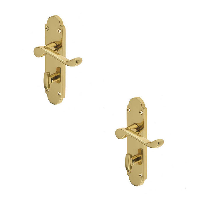 PACK Contemporary Suite Door Handle with Bathroom Plate Polished Brass Finish Interior Lever Backplate (1)