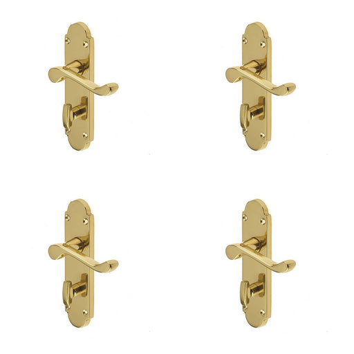 PACK Contemporary Suite Door Handle with Bathroom Plate Polished Brass Finish Interior Lever Backplate