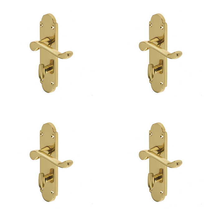 PACK Contemporary Suite Door Handle with Bathroom Plate Polished Brass Finish Interior Lever Backplate