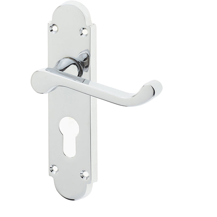 Contemporary Suite Door Handle Polished Chrome with Euro Profile Lockplate Interior Lever Backplate