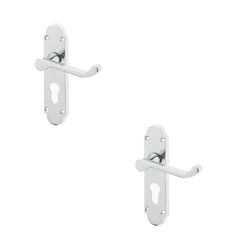 PACK Contemporary Suite Door Handle Polished Chrome with Euro Profile Lockplate Interior Lever Backplate (1)