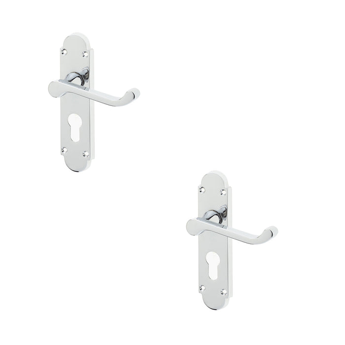 PACK Contemporary Suite Door Handle Polished Chrome with Euro Profile Lockplate Interior Lever Backplate (1)