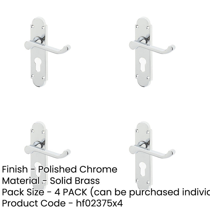 PACK Contemporary Suite Door Handle Polished Chrome with Euro Profile Lockplate Interior Lever Backplate-1