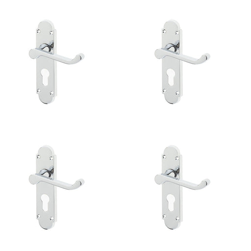 PACK Contemporary Suite Door Handle Polished Chrome with Euro Profile Lockplate Interior Lever Backplate