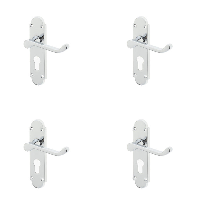 PACK Contemporary Suite Door Handle Polished Chrome with Euro Profile Lockplate Interior Lever Backplate