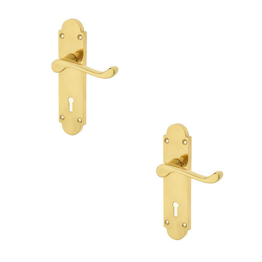 PACK Contemporary Suite Door Handle with Lockplate Polished Brass Finish Interior Lever Backplate (1)