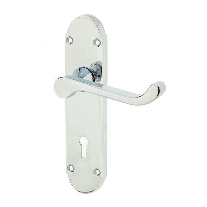 Contemporary Suite Door Handle Polished Chrome Finish Interior Lever Backplate