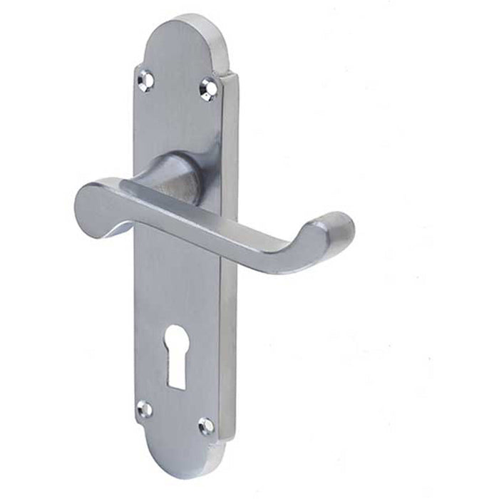 Satin Chrome Suite Door Handle with Lockplate Modern Interiors Interior Lever Backplate