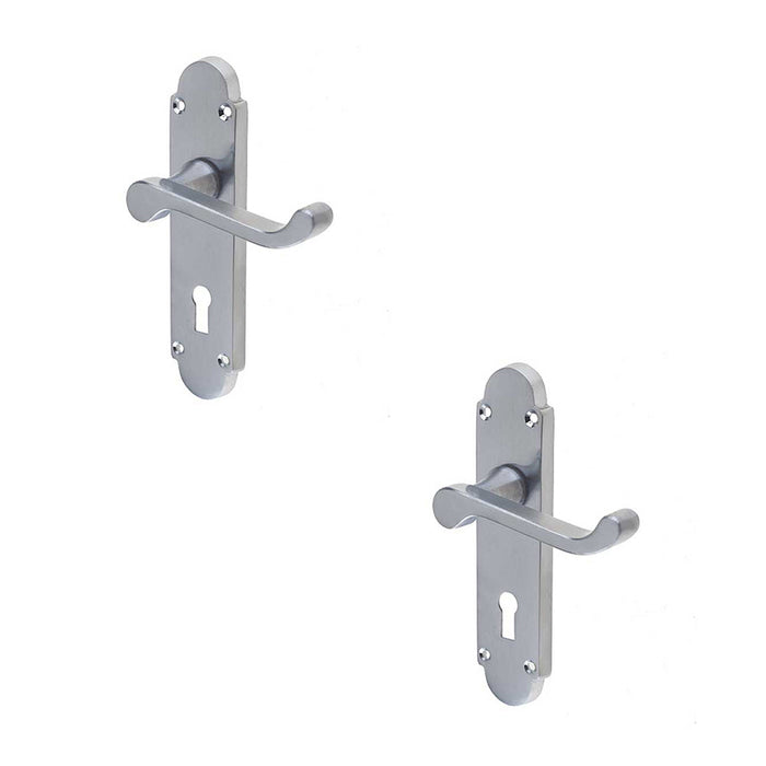 PACK Satin Chrome Suite Door Handle with Lockplate Modern Interiors Interior Lever Backplate (2)