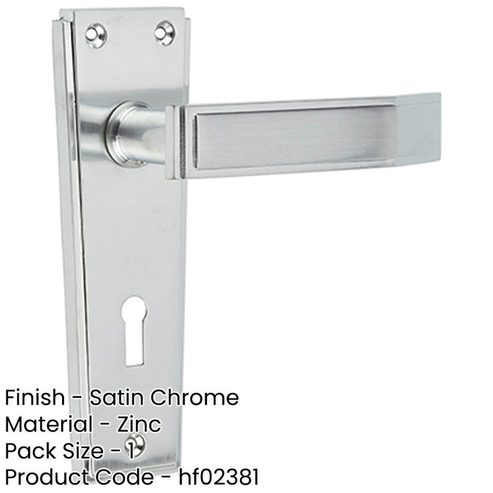 Deco Satin Chrome Door Handle with Lockplate Interior Lever Backplate-1