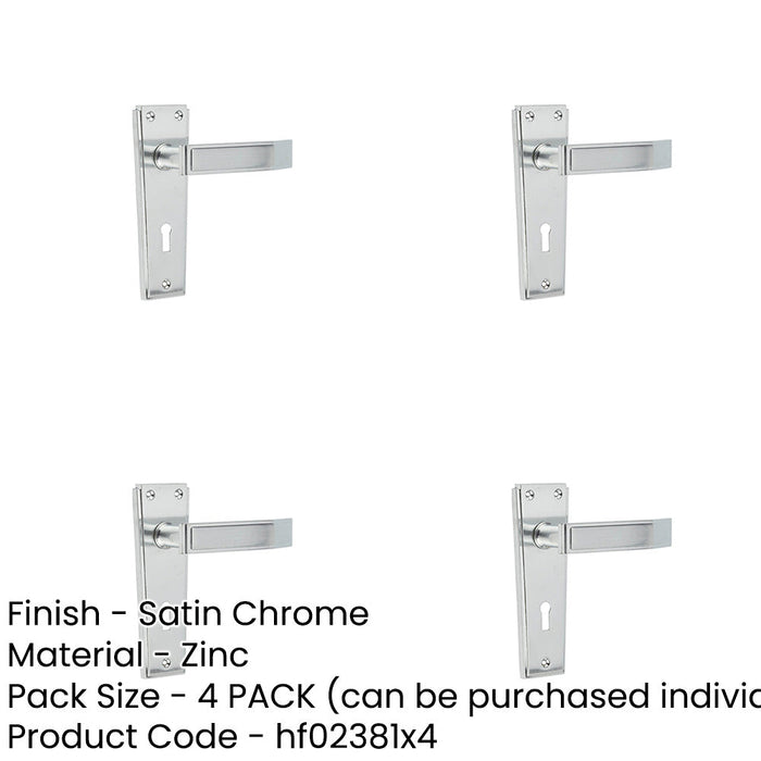 PACK Deco Satin Chrome Door Handle with Lockplate Interior Lever Backplate-1