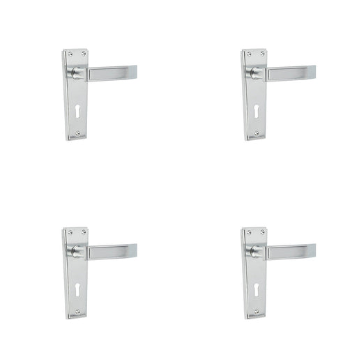 PACK Deco Satin Chrome Door Handle with Lockplate Interior Lever Backplate