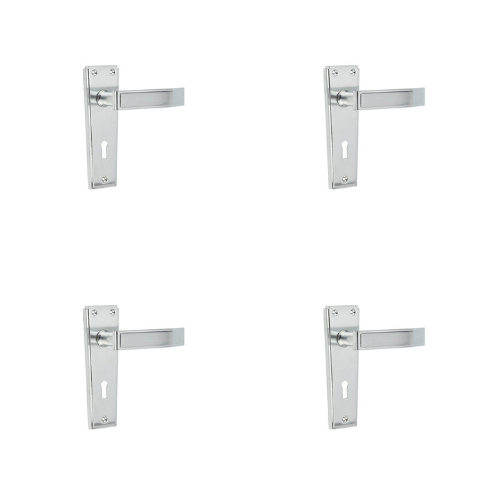 PACK Deco Satin Chrome Door Handle with Lockplate Interior Lever Backplate