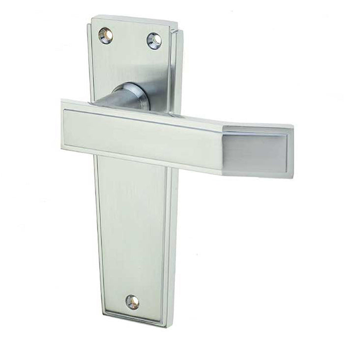 Deco Satin Chrome Door Handle Latchplate Elegant Home Design Interior Lever Backplate