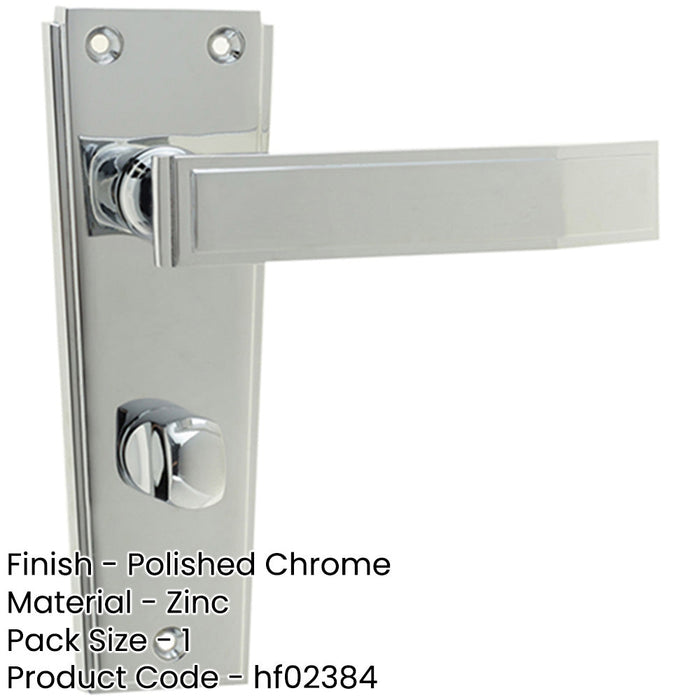 Elegant Deco Bathroom Door Handle Polished Chrome Finish Interior Lever Backplate-1