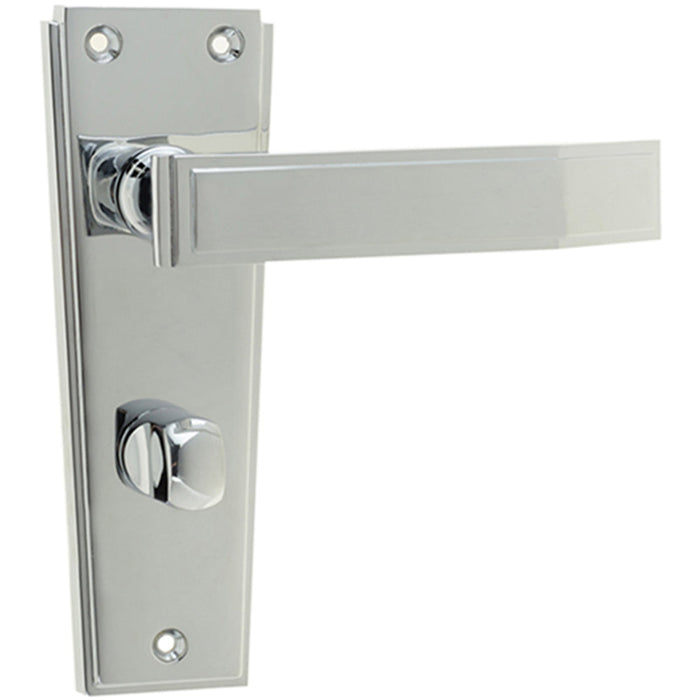 Elegant Deco Bathroom Door Handle Polished Chrome Finish Interior Lever Backplate