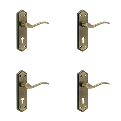 PACK Antique Bronze Suite Door Handle with Lockplate Modern Interiors Interior Lever Backplate