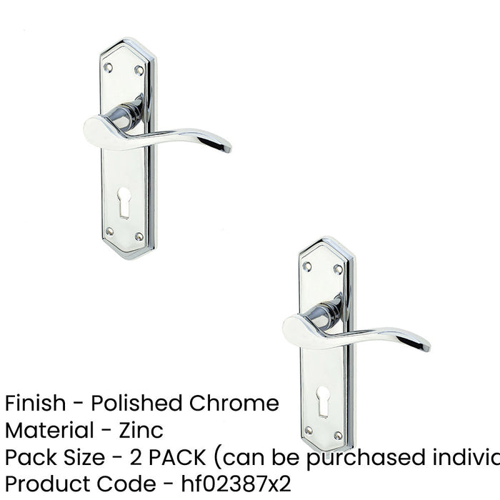 PACK Polished Chrome Suite Door Handle with Lockplate Modern Interiors Interior Lever Backplate (2)-1