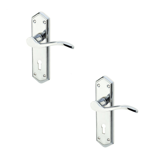 PACK Polished Chrome Suite Door Handle with Lockplate Modern Interiors Interior Lever Backplate (2)