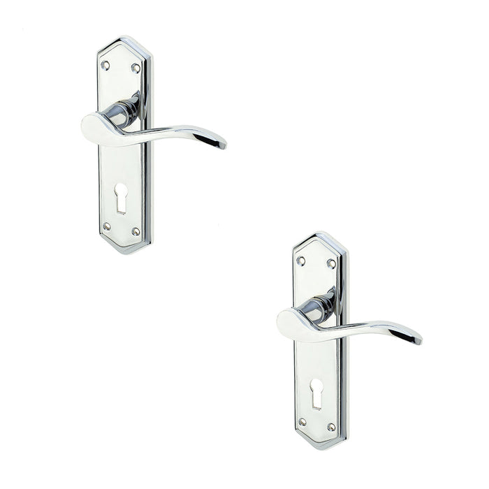 PACK Polished Chrome Suite Door Handle with Lockplate Modern Interiors Interior Lever Backplate (2)