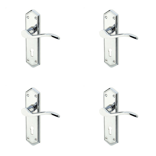 PACK Polished Chrome Suite Door Handle with Lockplate Modern Interiors Interior Lever Backplate