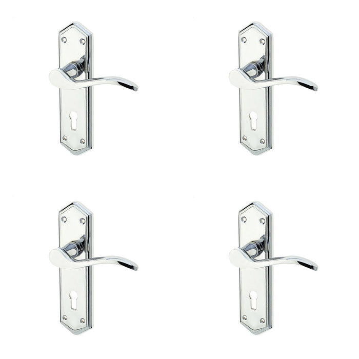 PACK Polished Chrome Suite Door Handle with Lockplate Modern Interiors Interior Lever Backplate