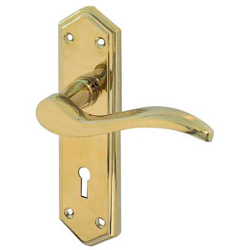 Stylish Brass Suite Door Handle with Lockplate Modern Interiors Interior Lever Backplate