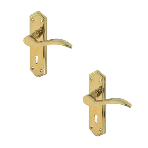 PACK Stylish Brass Suite Door Handle with Lockplate Modern Interiors Interior Lever Backplate (1)