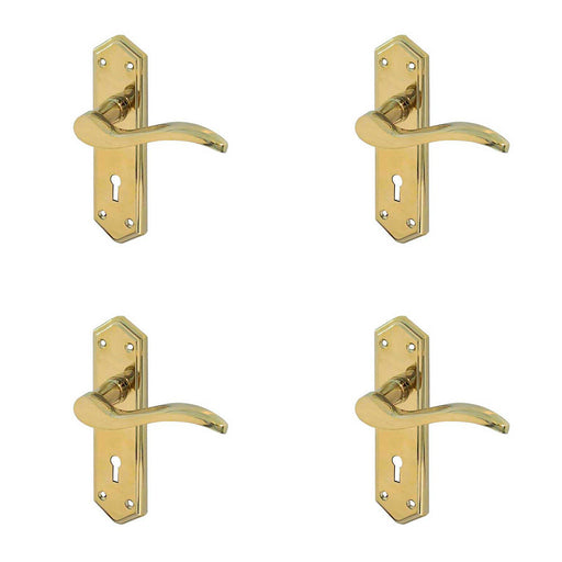 PACK Stylish Brass Suite Door Handle with Lockplate Modern Interiors Interior Lever Backplate