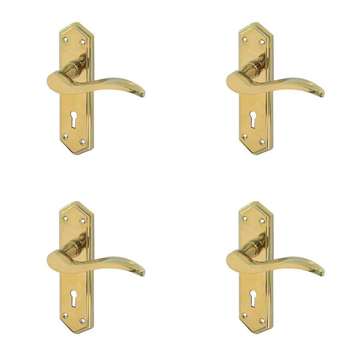 PACK Stylish Brass Suite Door Handle with Lockplate Modern Interiors Interior Lever Backplate