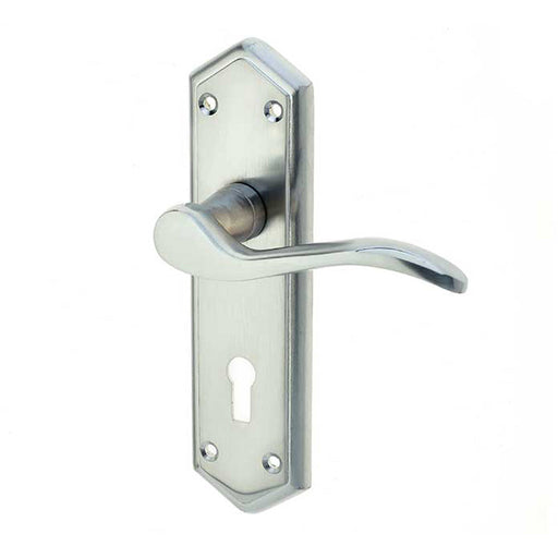 Stylish Satin Chrome Suite Door Handle with Lockplate Modern Interiors Interior Lever Backplate