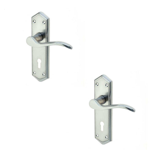 PACK Stylish Satin Chrome Suite Door Handle with Lockplate Modern Interiors Interior Lever Backplate (1)