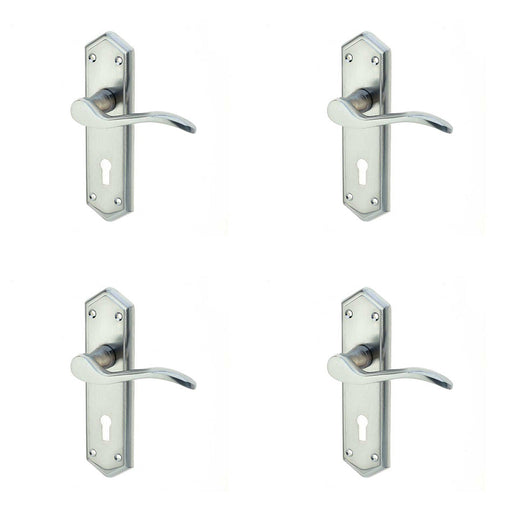 PACK Stylish Satin Chrome Suite Door Handle with Lockplate Modern Interiors Interior Lever Backplate