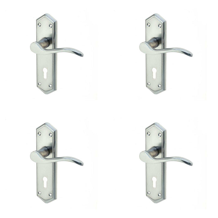 PACK Stylish Satin Chrome Suite Door Handle with Lockplate Modern Interiors Interior Lever Backplate