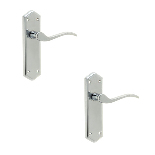 PACK Polished Chrome Suite Door Handle with Latchplate Modern Interiors Interior Lever Backplate (1)