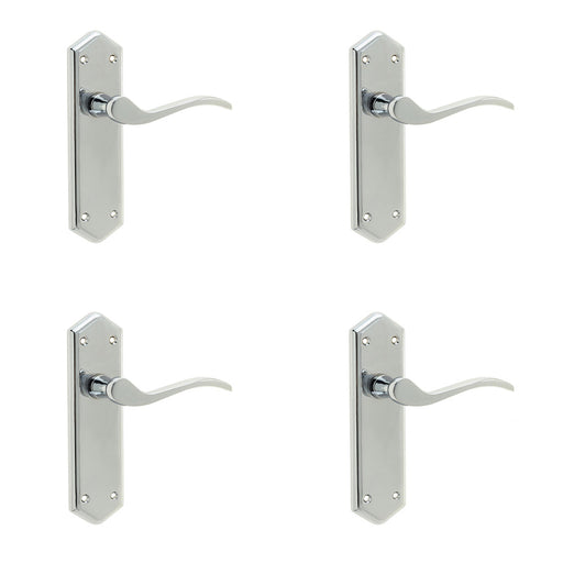 PACK Polished Chrome Suite Door Handle with Latchplate Modern Interiors Interior Lever Backplate