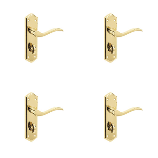 PACK Stylish Suite Door Handle with Brass Finish Bathrooms Interior Lever Backplate