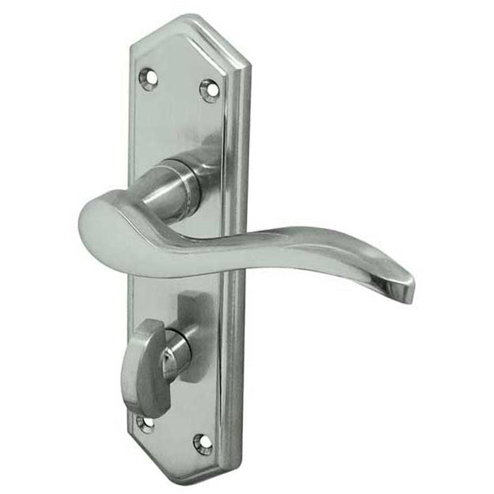 Contemporary Satin Chrome Suite Door Handle with Bathroom Plate Interior Lever Backplate